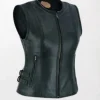 Women’s Leather Motorcycle Vest with Gun Pockets right