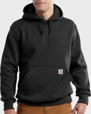 Carhartt Rain Defender Hoodie in gray, showcasing waterproof technology and durable design.