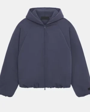 Essentials Military Nylon Hooded Bomber in black, featuring a sleek military-inspired design.