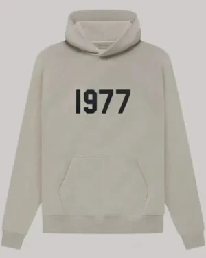 1977 White Hoodie with minimalist design and adjustable hood.