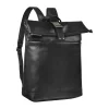 Black Slim Expandable Leather Backpack with expandable compartments and adjustable straps.
