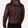Brown Bomber Sheepskin Hooded Leather Jacket back