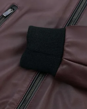 Brown Bomber Sheepskin Hooded Leather Jacket detail