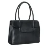 Classical Design Black Leather Handbag with spacious interior and sturdy handles.
