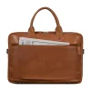 Executive Tan Leather Briefcase Business Bag with multiple compartments and sleek design.