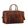 Handmade Leather Luggage Bag with spacious interior and sturdy handles.