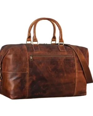 Handmade Leather Luggage Bag with spacious interior and sturdy handles.