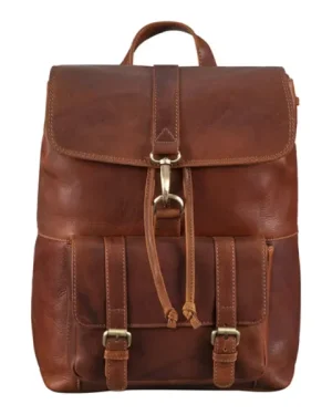 Large Vintage Classical Leather Backpack with multiple compartments and adjustable straps.