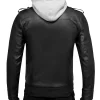 Men's Black Bomber Leather Jacket Hooded back