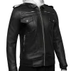 Men's Black Bomber Leather Jacket Hooded style