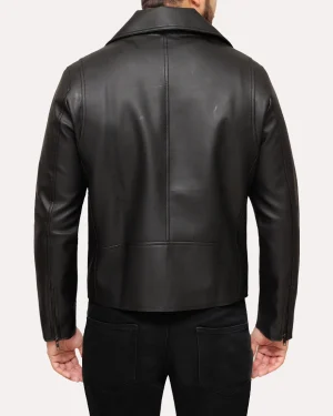 Men's Black Faux Motorcycle Biker Robert Jacket back