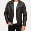 Men's Black Faux Motorcycle Biker Robert Jacket front