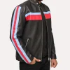 Men’s Black Striped Cafe Racer Leather Jacket front