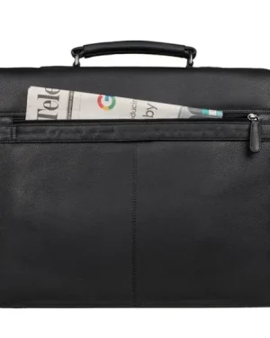 Men's Genuine Black Leather Business Briefcase back