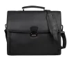 Men’s Genuine Black Leather Business Briefcase with multiple compartments and sleek design.