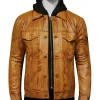 Men's Hooded Brown Leather Jacket