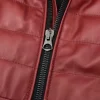 Men's Red Puffer Hooded Leather Jacket closure