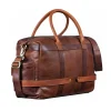 Men’s Vintage Brown Leather Travel Luggage Bag with spacious interior and sturdy handles.