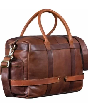 Men’s Vintage Brown Leather Travel Luggage Bag with spacious interior and sturdy handles.