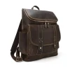 Office Brown Leather Backpack Bag with multiple compartments and adjustable straps.