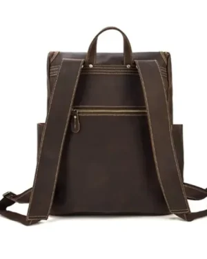 Office Brown Leather Backpack Bag back