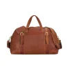 Premium Cognac Brown Leather Luggage Bag front