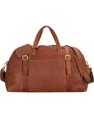 Premium Cognac Brown Leather Luggage Bag front