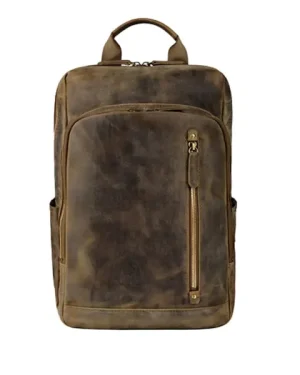 Professional Vintage Brown Leather Backpack front