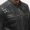 Quilted Black Joseph Leather Jacket closure