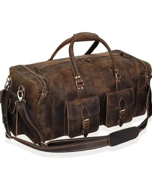Rugged Vintage Gym Leather Duffle Bag with spacious interior and sturdy handles.