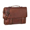 Vintage Brown Leather Briefcase-Style Business Bag with multiple compartments and sleek design.