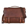 Vintage Brown Leather Briefcase-Style Business Bag front