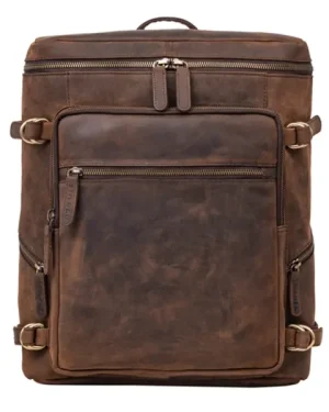 Vintage Brown Leather Business Laptop Backpack front