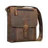 Vintage Leather Messenger Brown Bag with spacious interior and adjustable strap.