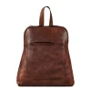 Women Vintage Genuine Leather Backpack with multiple compartments and adjustable straps.