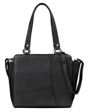 Women’s Genuine Leather Designer Black Handbag with spacious interior and sturdy handles.