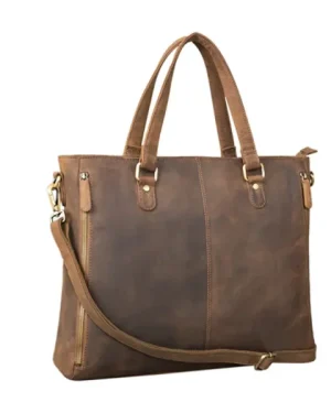 Women’s Leather Brown Handbag with spacious interior and sturdy handles.
