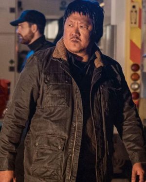 Benedict Wong-inspired beige cotton jacket with minimalist design