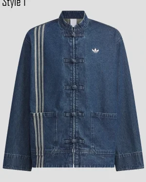 Adidas Lunar Heritage Denim Jacket featuring a vintage wash and sporty streetwear design.