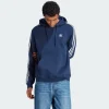 Blue Adidas 3 Stripe Hoodie with signature white stripes and adjustable hood.