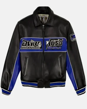 Spider Racing Marvel Avirex Black Leather Jacket with Spider-Man inspired detailing.