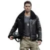 Men’s Black Shearling Leather Jacket – Winter Fur Lined Aviator Bomber Coat front