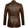 Men’s Tan Leather Shirt Jacket – Retro Western Slim Fit Snap Closure Coat back