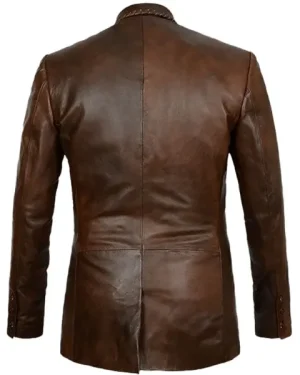 Men’s Tan Leather Shirt Jacket – Retro Western Slim Fit Snap Closure Coat back