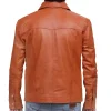 Men’s Tan Leather Shirt Jacket – Retro Western Slim Fit Snap Coat back