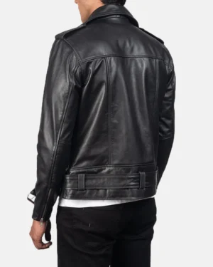 Men’s Black Biker Leather Jacket – Classic Zip-Up Moto Style with Slim Fit Design (2)