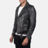 Men’s Black Biker Leather Jacket – Classic Zip-Up Moto Style with Slim Fit Design (4)